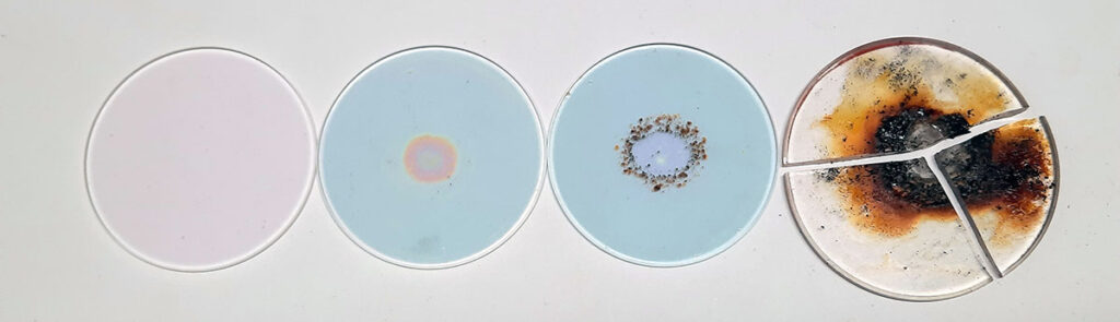 Condition of laser cleaning head protective glass – clean, dirty, damaged, and broken