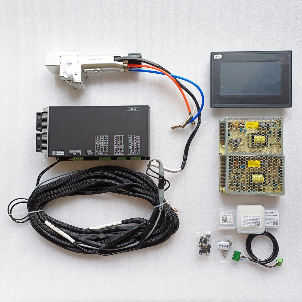 Laserpuhastus komponendid, tööpea, kontroller, kaabeldus, toiteplokk